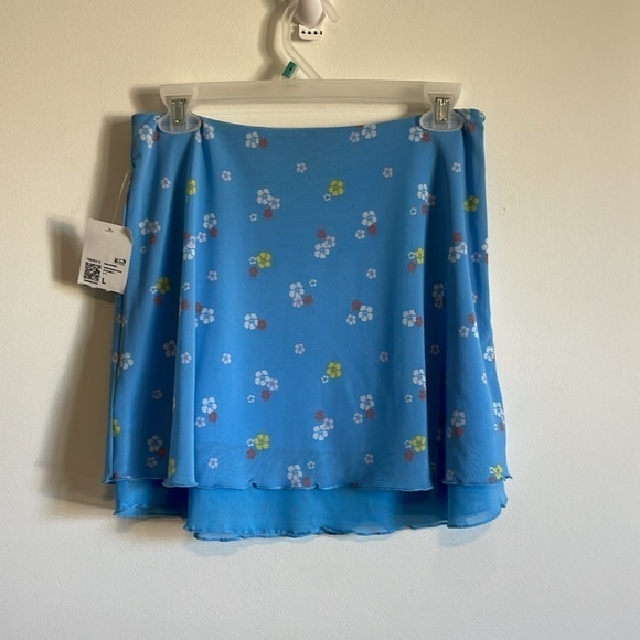 NWT F21 Mini Skirt Floral Mesh Large Blue Ditzy Ruffle  Y2K Spring - Picture 1 of 16